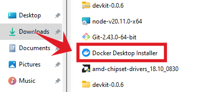 Locate the docker desktop installer